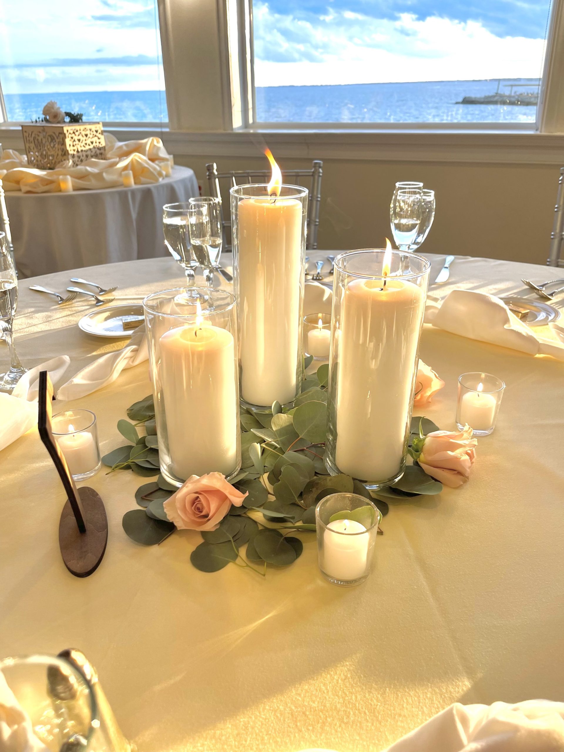 Romantic Pillar Candles and Deconstructed Wreath with loose roses